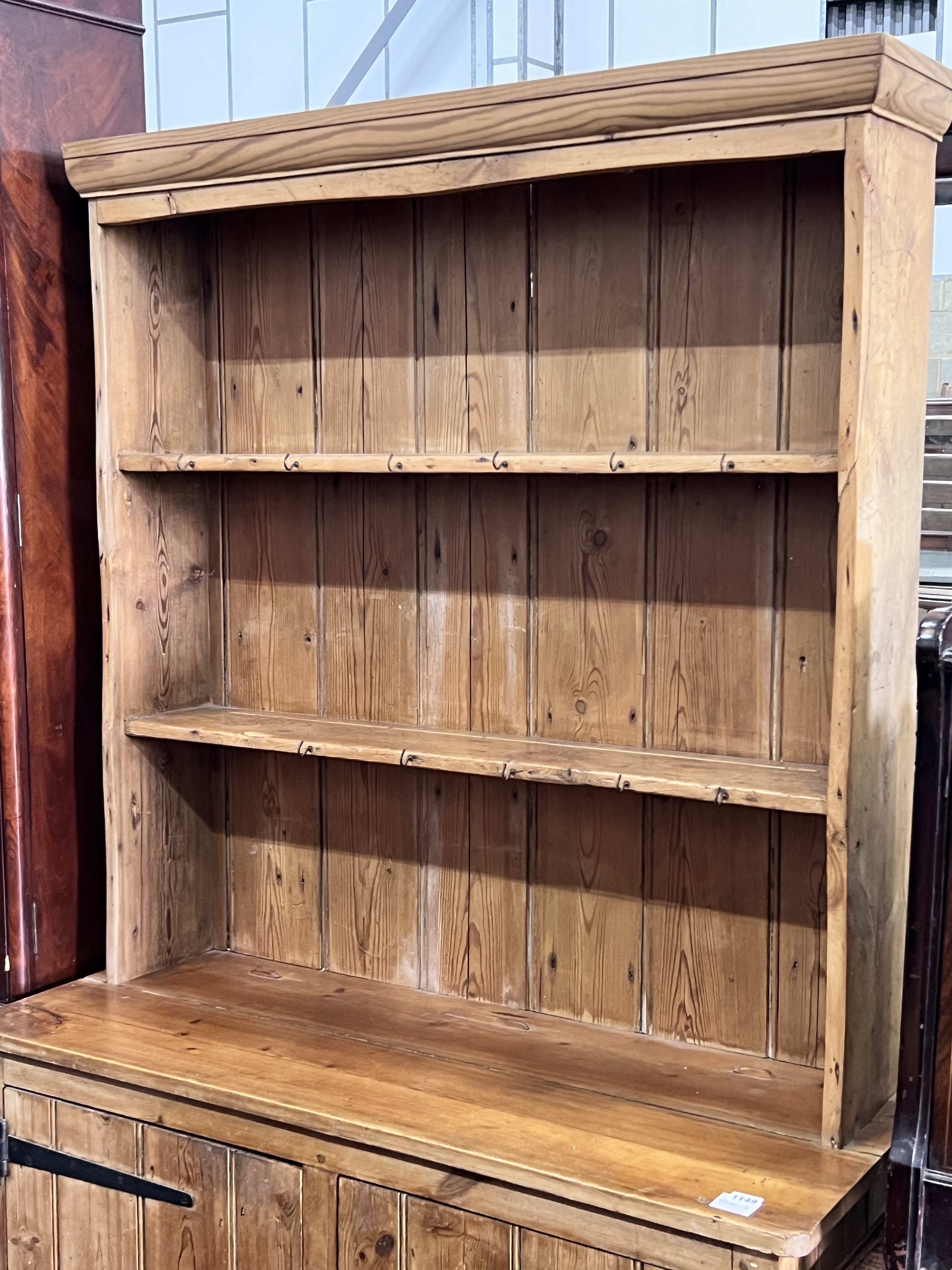 A Victorian style pine dresser, width 113cm, depth 44cm, height 195cm